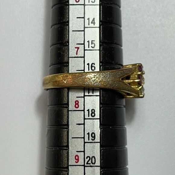 Vintage Estate Ruby Ring Size 7.5 18K Gold Plated Signed GRK Flaws - Picture 2 of 16